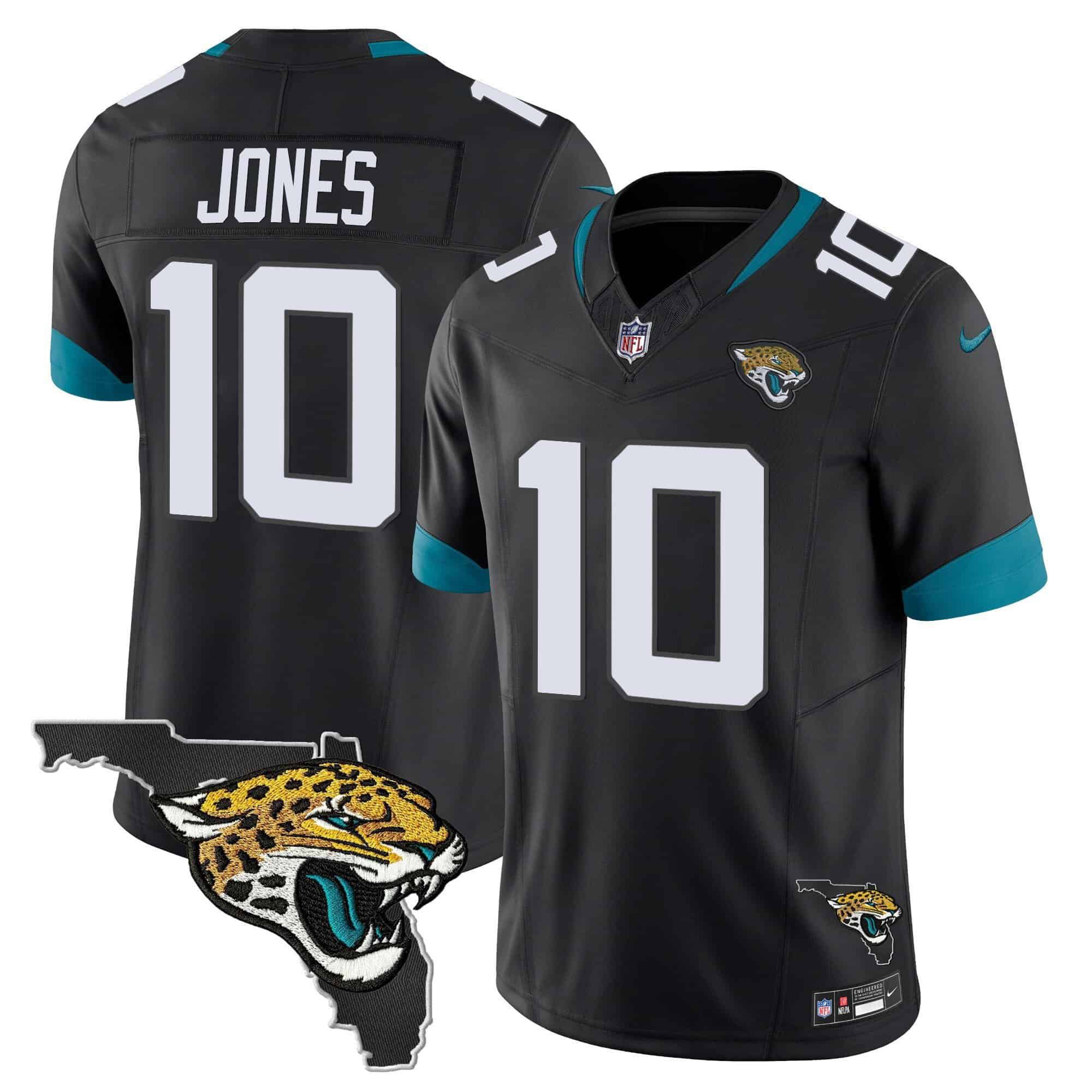 Men Jacksonville Jaguars #10 Jones Black 2024 Nike Florida Patch Vapor NFL Jersey style 1